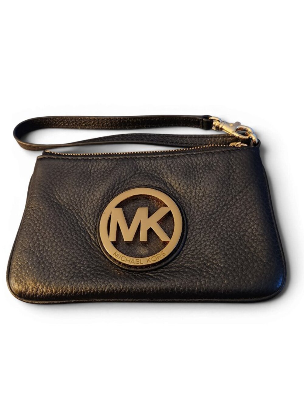 Michael Kors Fulton Black Leather Pebblestone Wristlet Wallet